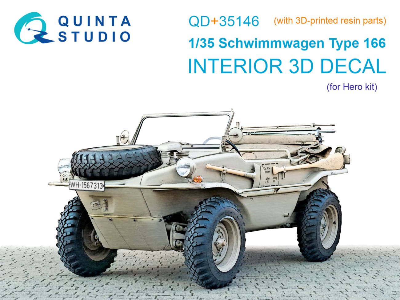 1:35 Schwimmwagen Type 166 3D-Printed & coloured Interior on decal paper (Hero) (with 3D-printed resin parts)