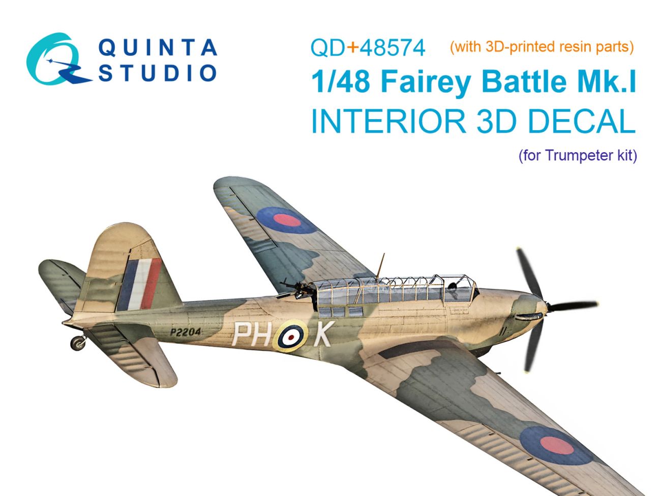 1:48 Fairey Battle Mk.I 3D-Printed & coloured Interior on decal paper (Trumpeter) (with 3D-printed resin parts)