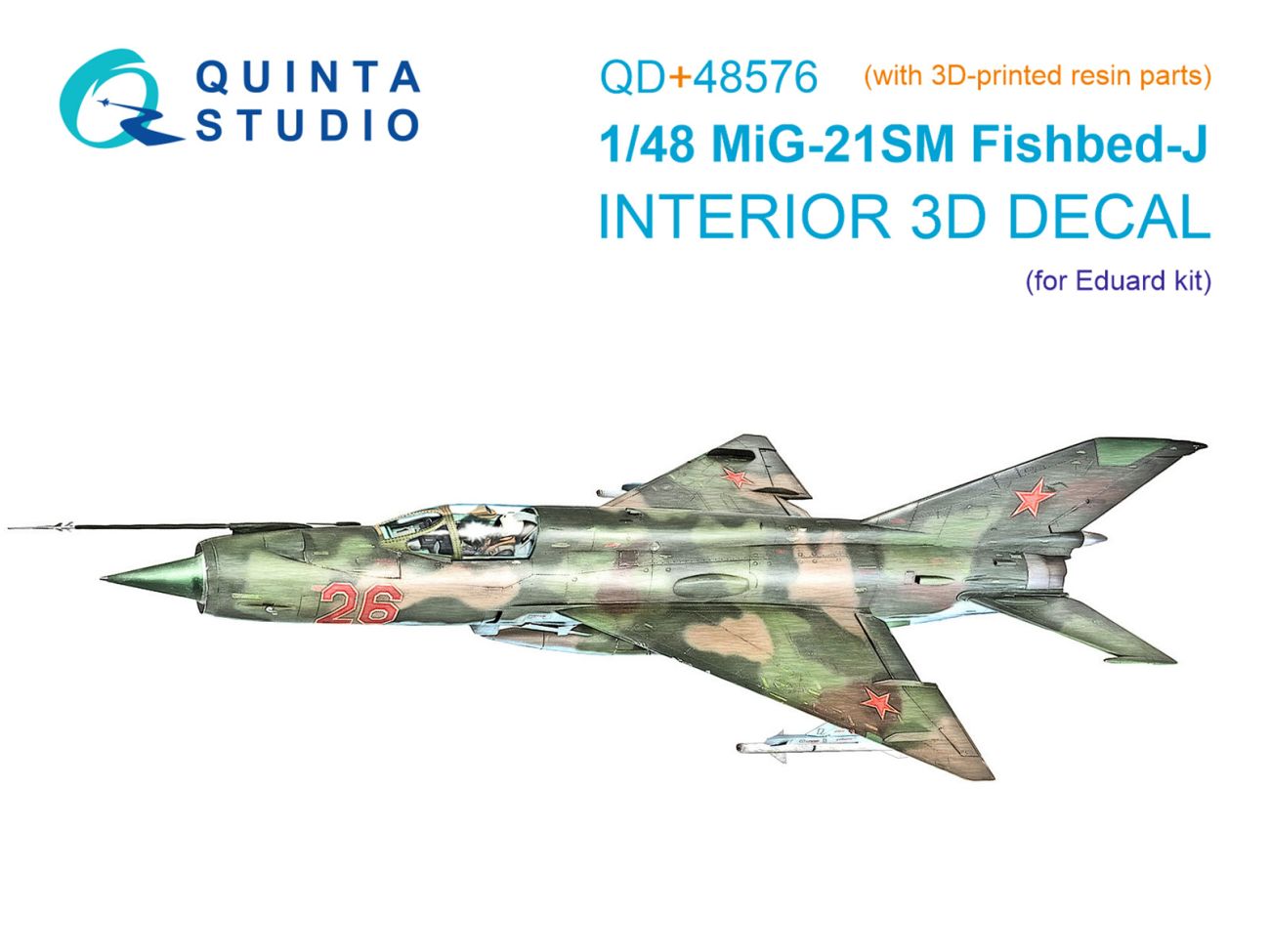 1:48 MiG-21SM Fishbed-J 3D-Printed & coloured Interior on decal paper (Eduard) (with 3D-printed resin parts)