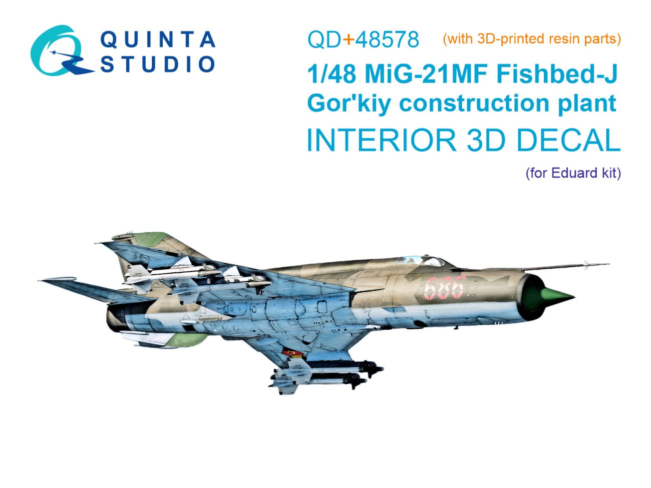 1:48 MiG-21MF Fishbed-J (Gorkiy plant) 3D-Printed & coloured Interior on decal paper (Eduard) (with 3D-printed resin parts)