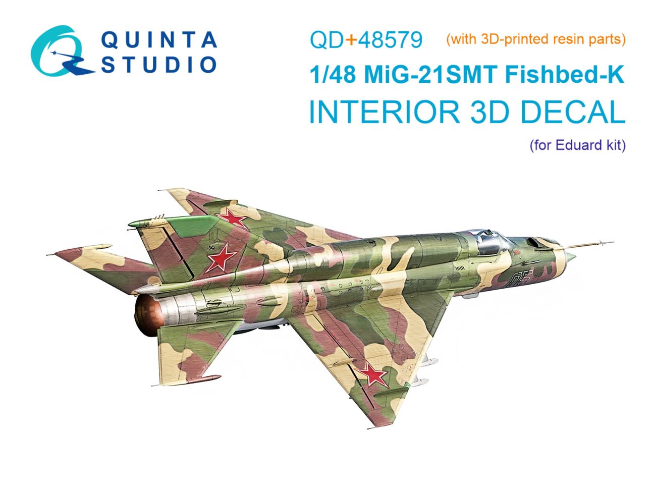1:48 MiG-21SMT Fishbed-K 3D-Printed & coloured Interior on decal paper (Eduard) (with 3D-printed resin parts)