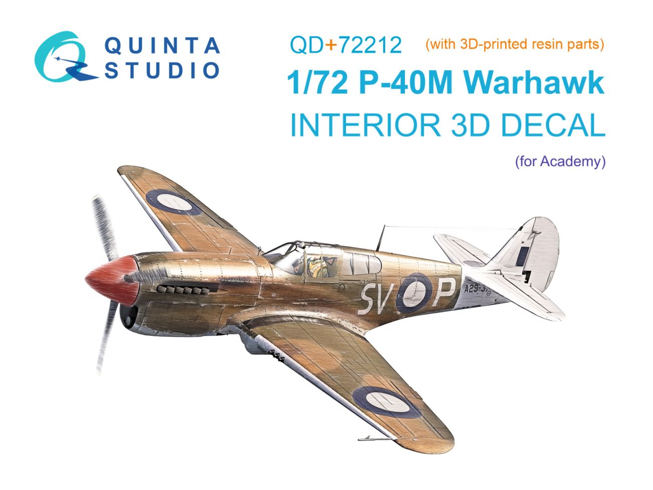 1:72 P-40M Warhawk 3D-Printed & coloured Interior on decal paper (Academy) (with 3D-printed resin parts)