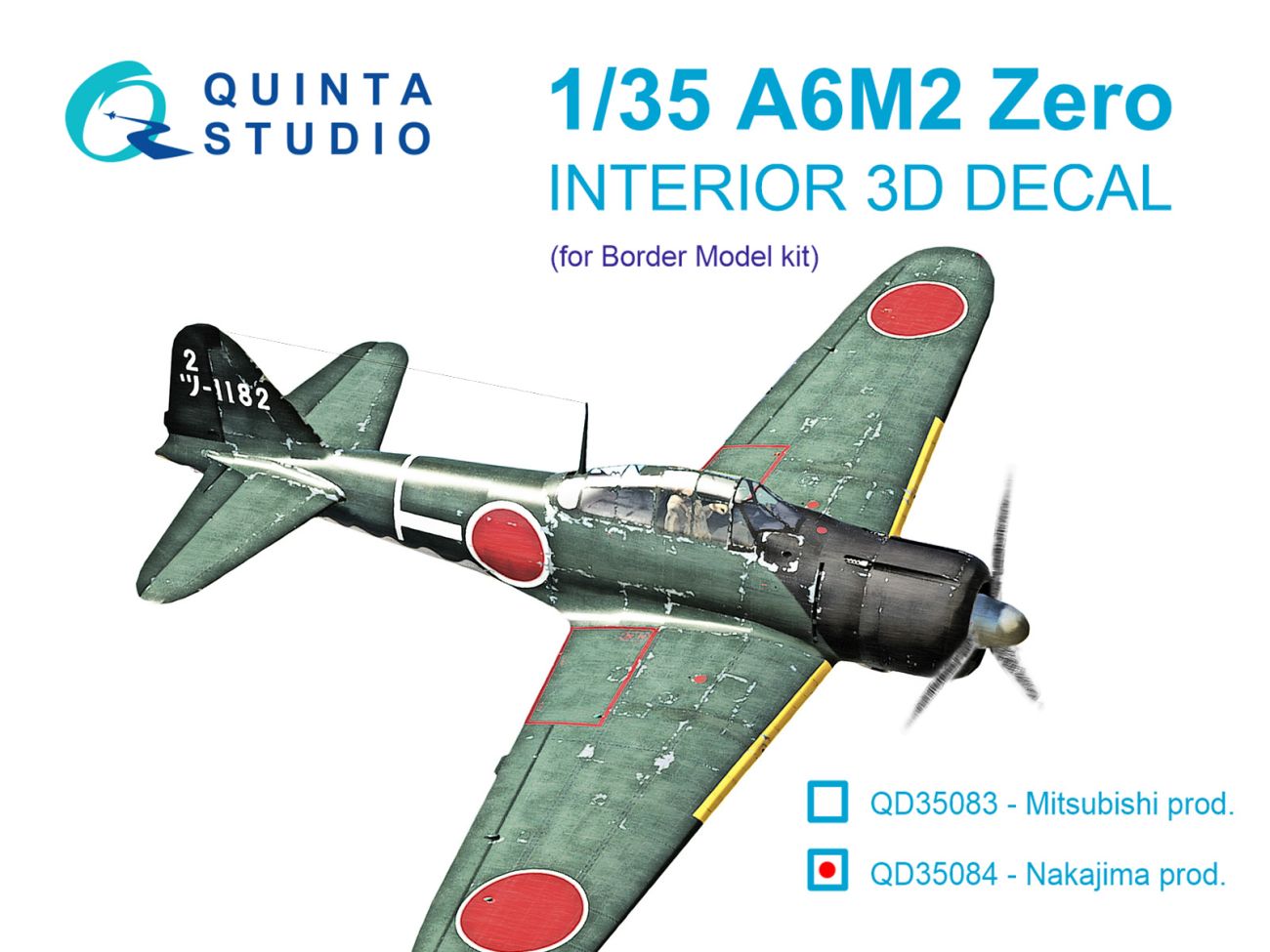 1:35 A6M2 Zero (Nakajima Prod.) 3D-Printed & coloured Interior on decal paper (Border Model)