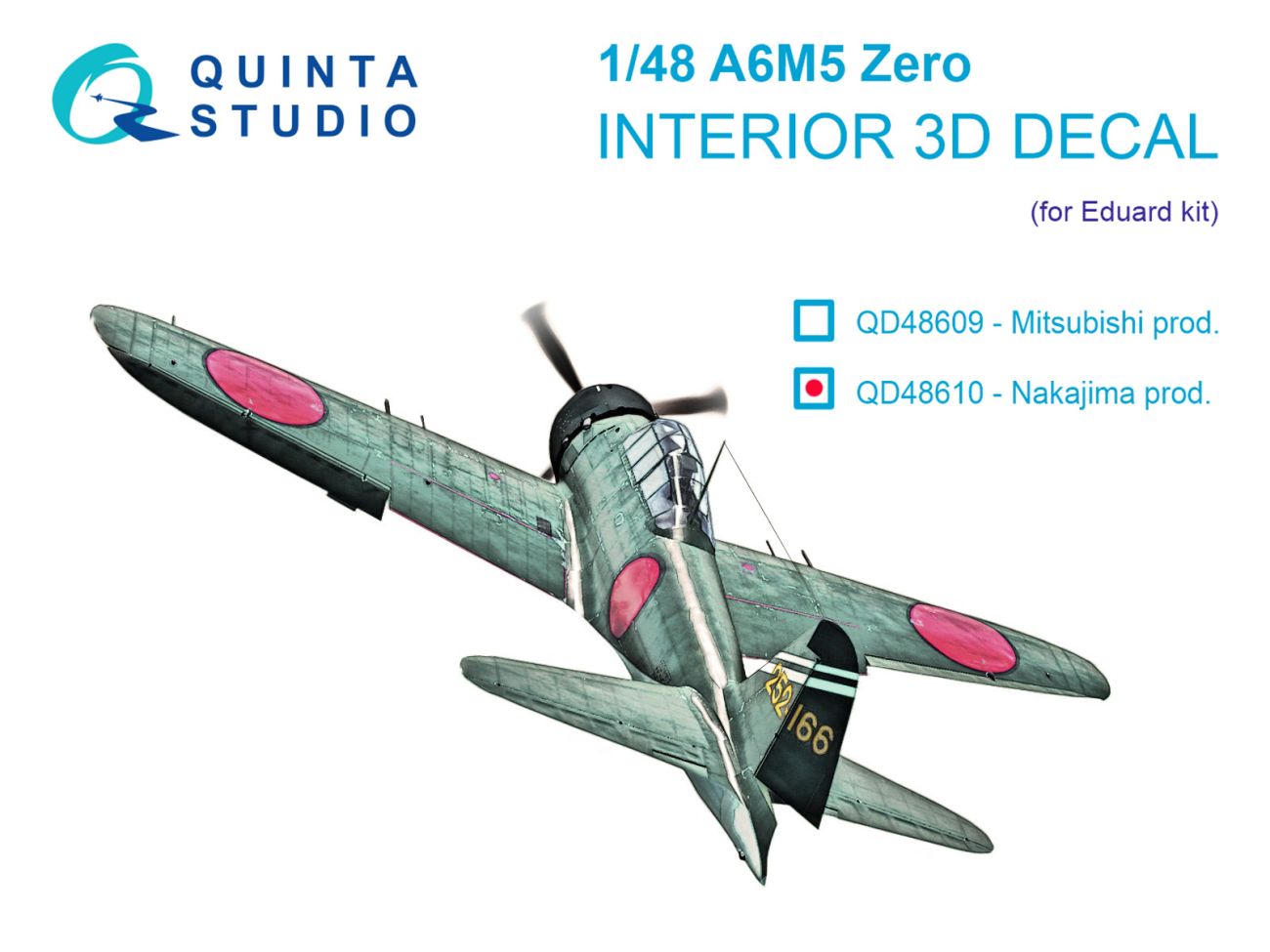 1:48 A6M5 Zero (Nakajima Production) 3D-Printed & coloured Interior on decal paper (Eduard)