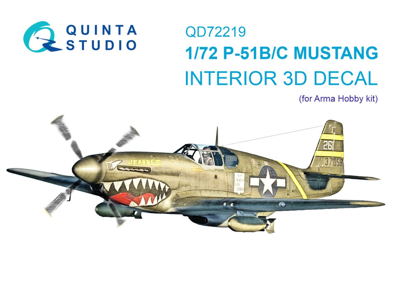 1:72 P-51B/P-51C Mustang 3D-Printed & coloured Interior on decal paper (Arma Hobby)