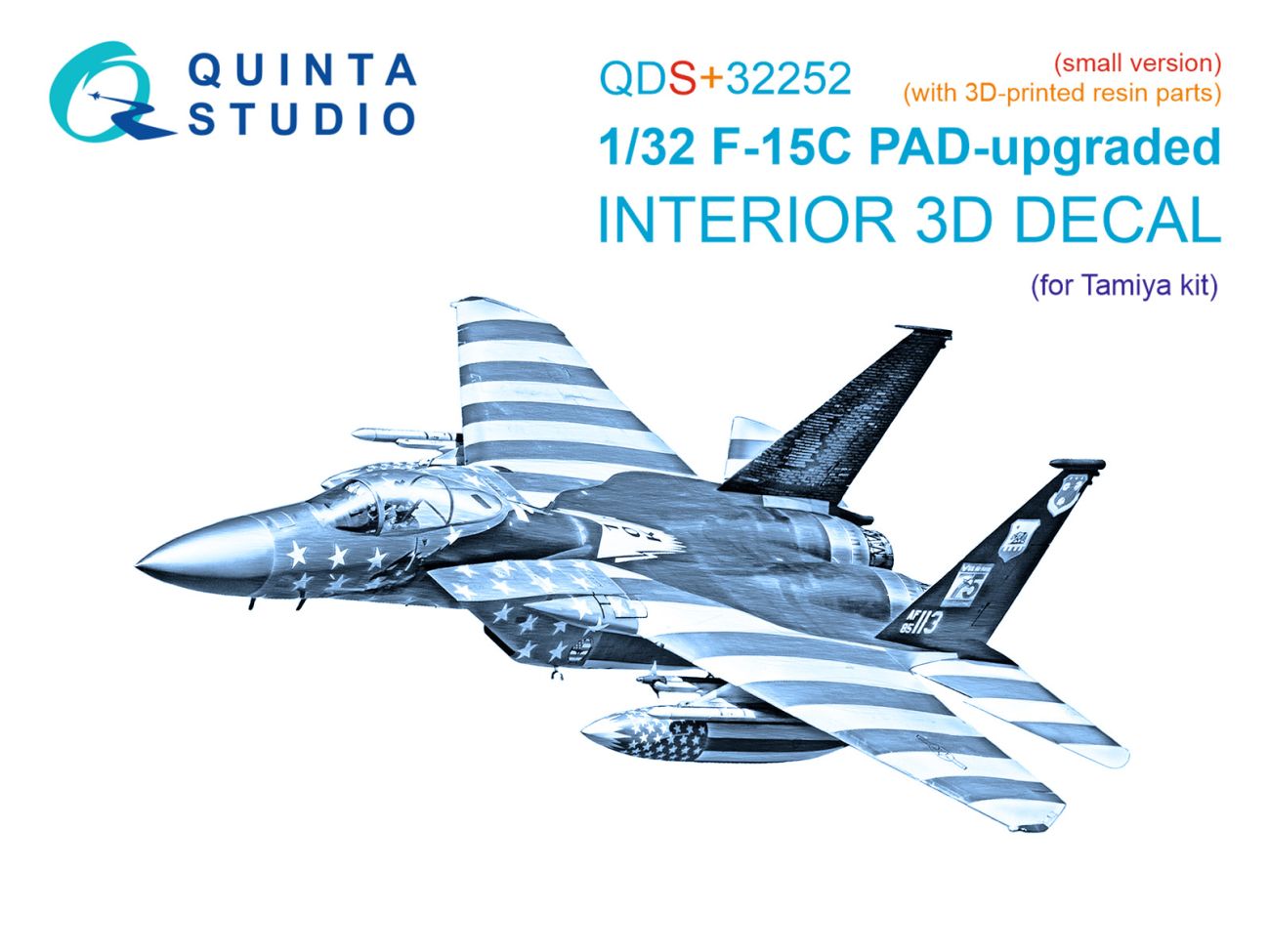 1:32 F-15C PAD-upgraded 3D-Printed & coloured Interior on decal paper (Tamiya) (Small version) (with 3D-printed resin parts)