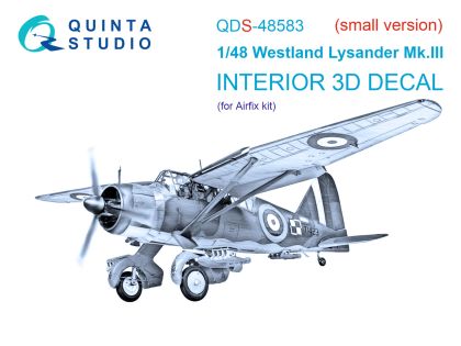 1:48 Westland Lysander Mk.III 3D-Printed & coloured Interior on decal paper (Airfix) (small version)