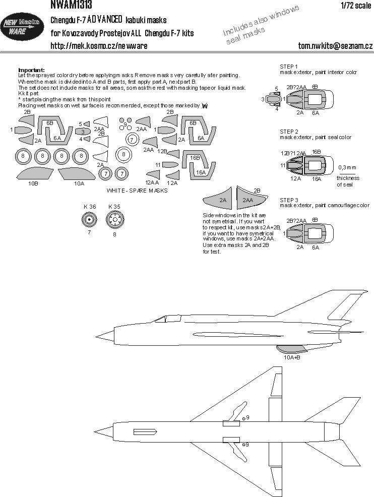 1:72 Chengdu F-7 ADVANCED Kabuki Masks (For Kovozavody Prostejov)