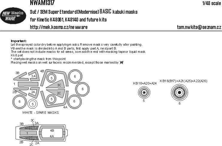 1:48 SuE / SEM Super Etendard (Modernise) BASIC Kabuki Masks (For Kinetic K48061, K48140 And Future Kits)