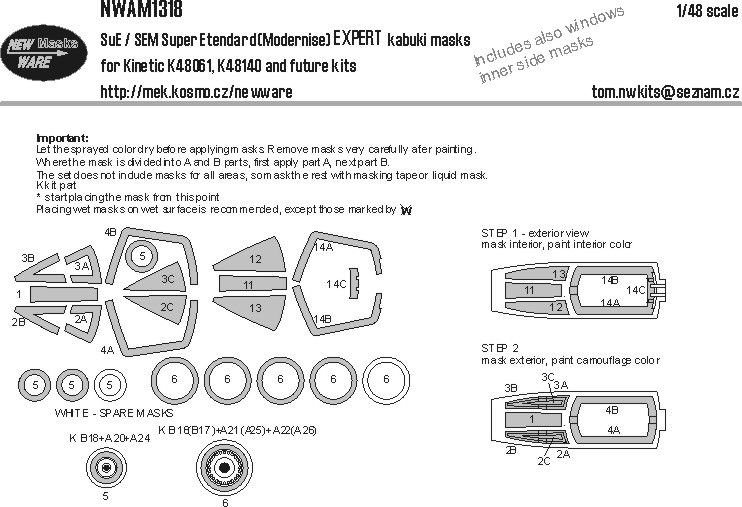 1:48 SuE / SEM Super Etendard (Modernise) EXPERT Kabuki Masks (For Kinetic K48061, K48140 And Future Kits)