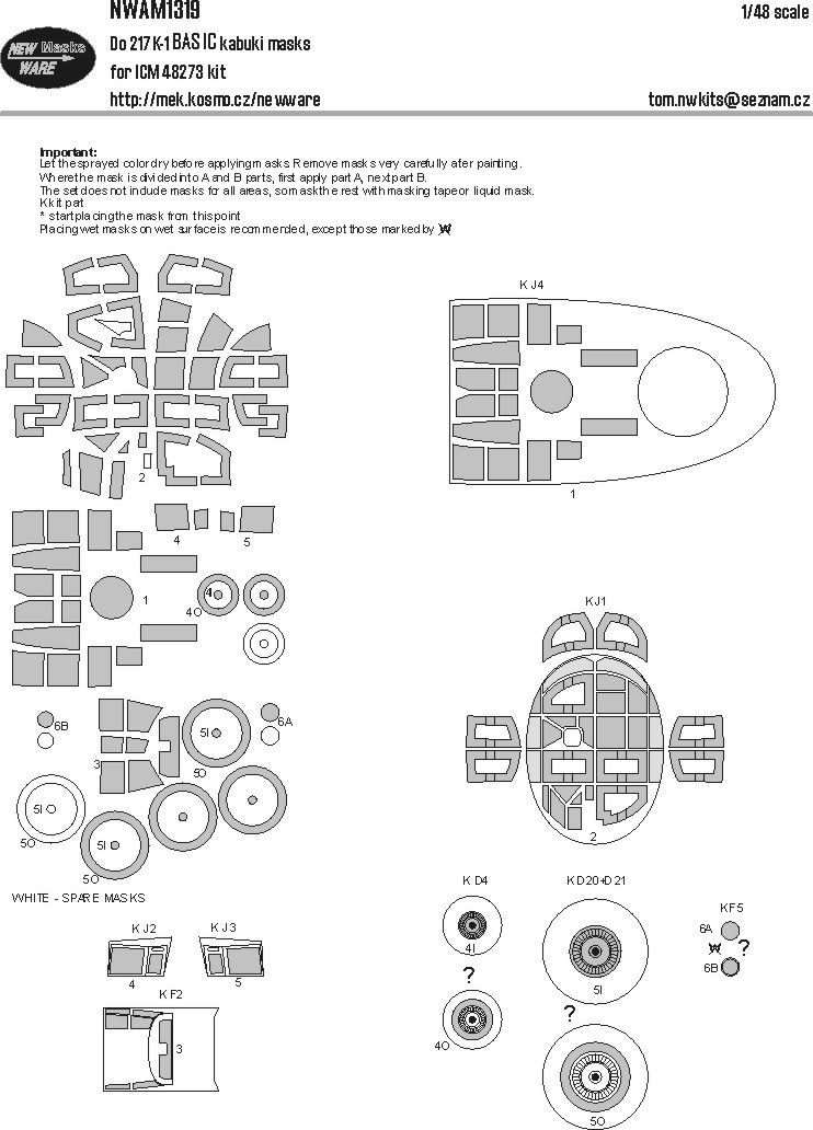 1:48 Do 217K-1 BASIC Kabuki Masks (For ICM 48273)