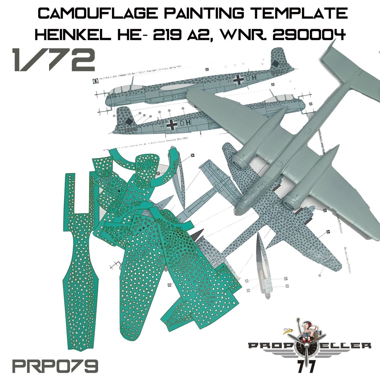 1:72 Camouflage Painting template Heinkel He- 219 A2, Wnr. 290004 For model Hobby 2000