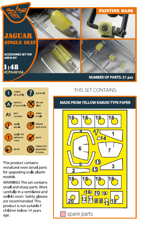 1:48 Jaguar Single seat painting mask on yellow kabuki paper