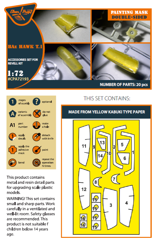 1:72 BAe HAWK T.1 double-sided painting mask on yellow kabuki paper