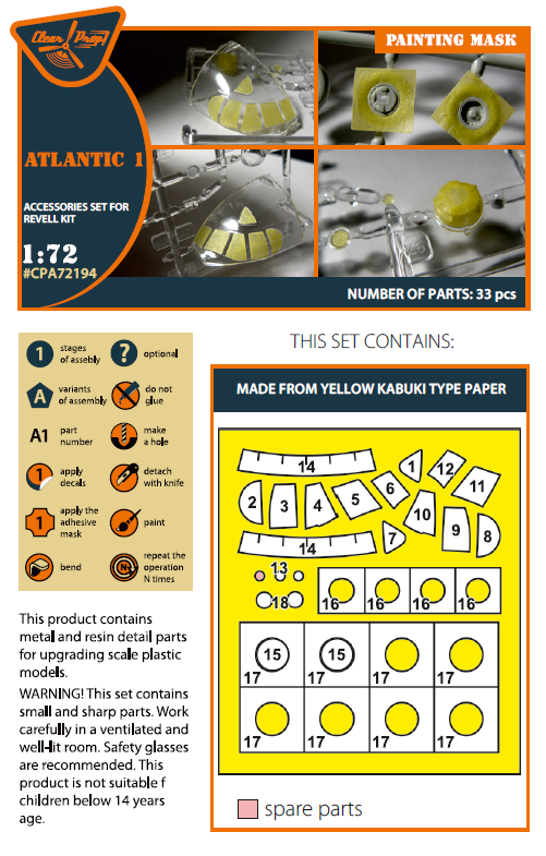 1:72 ATLANTIC 1 painting mask on yellow kabuki paper