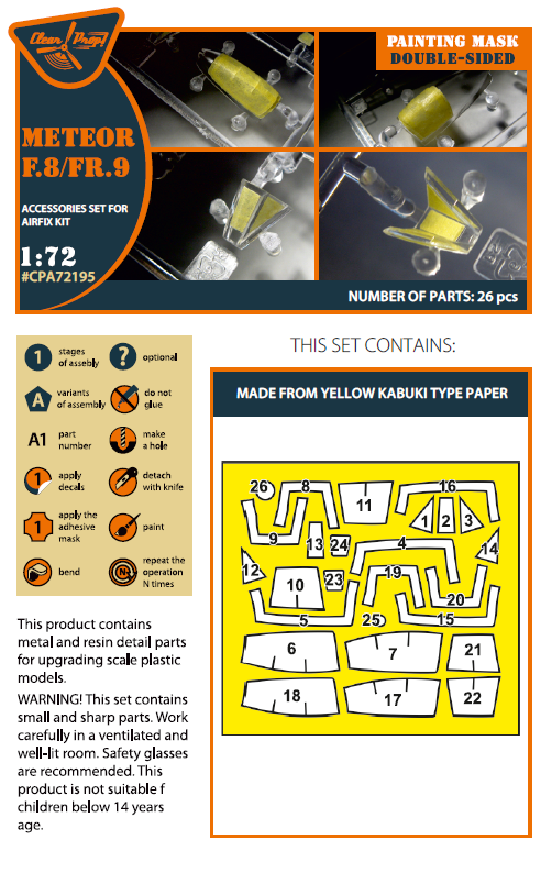 1:72 Meteor F.8/FR.9 double-sided painting mask on yellow kabuki paper