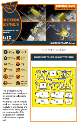 1:72 Meteor F.8/FR.9 double-sided painting mask on yellow kabuki paper