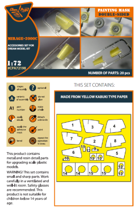 1:72 Mirage-2000C double-sided painting mask on yellow kabuki paper