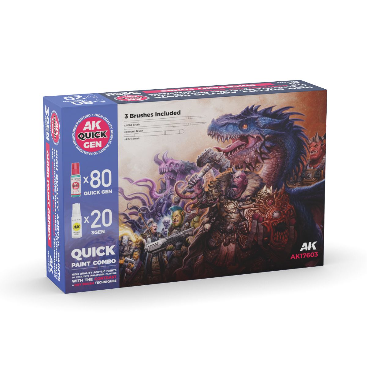 QUICK PAINT COMBO-100 COLORS (80 QUICK GEN +20 3GEN +3 FREE BRUSHES +1 MEDIUM 18ML)