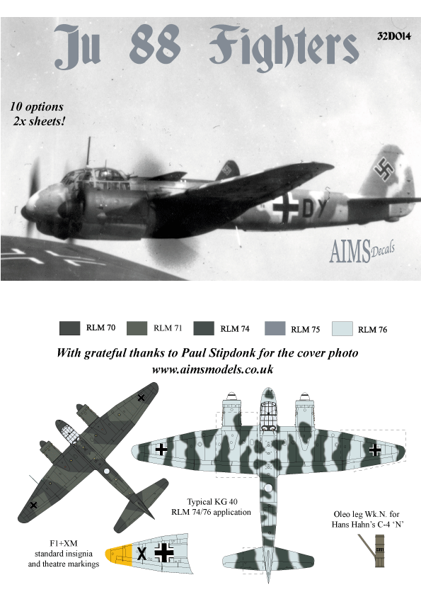 1:32 Junkers Ju-88 Fighters Junkers Ju-88G-1/Ju-88G-6/Ju-88C-4/Ju-88C-6/ (double sheet)