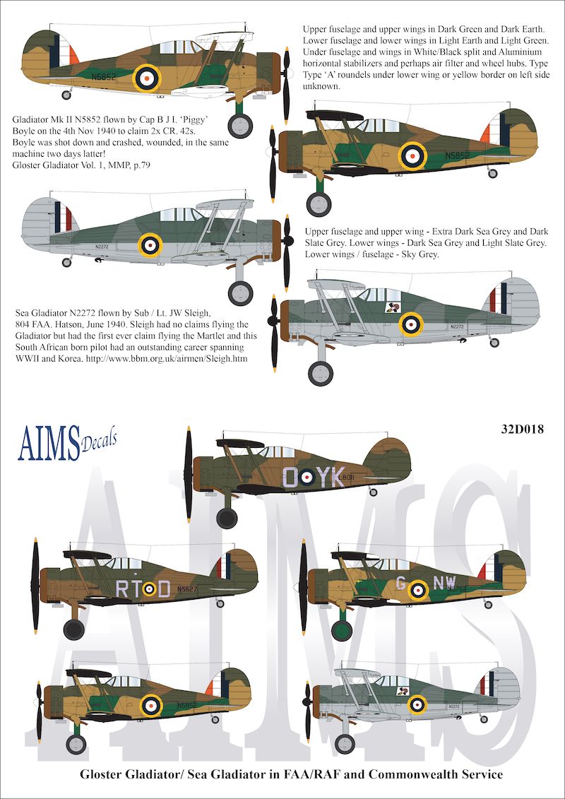 1:32 Gloster Gladiator Mk.I / Mk.II / Sea Gladiator Decals