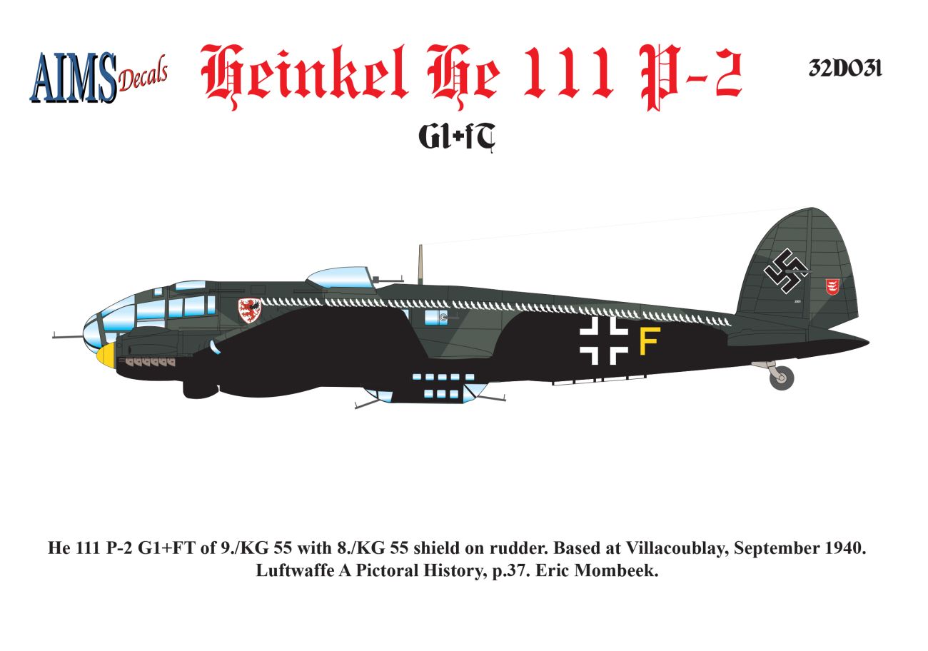 1:32 He 111 P-2 G1+FT of 9./KG 55, Villacoublay, 1940 (for Revell kits)