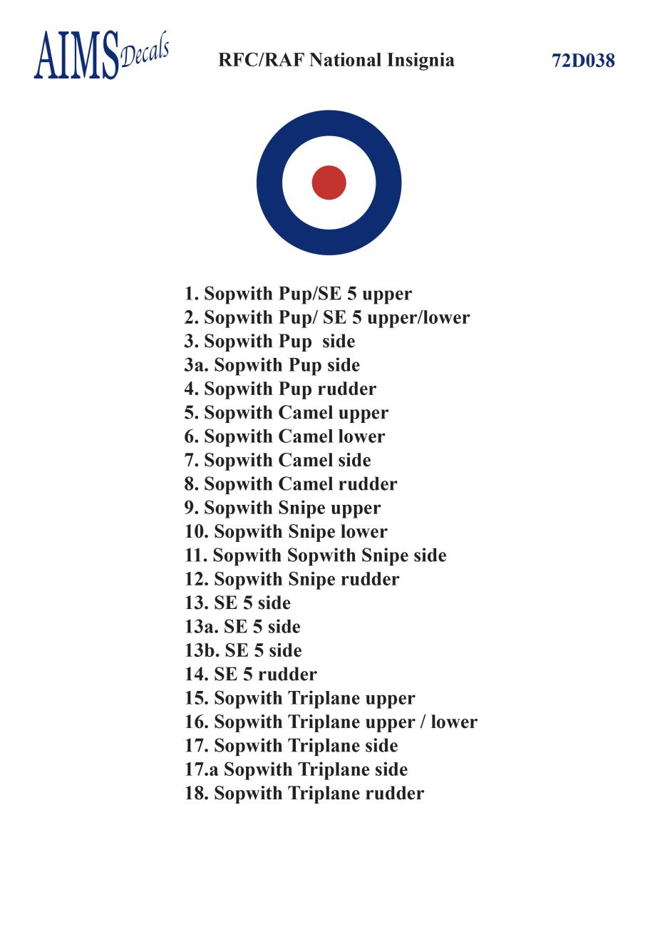 1:72 RFC/RAF roundels