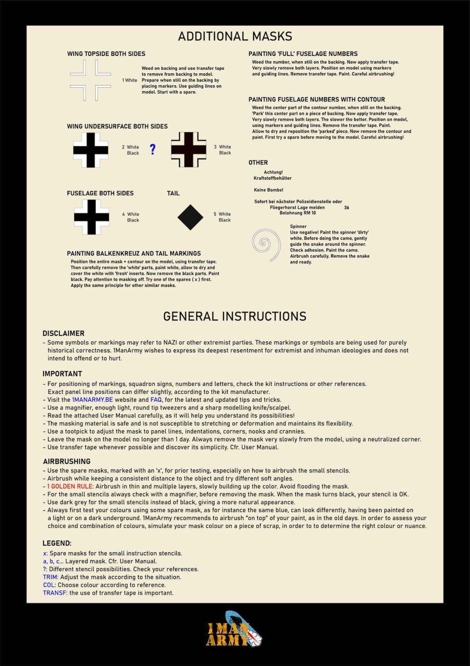 1:35 Messerschmitt Bf-109G-6 high definition stencilling and national insignia paint masks