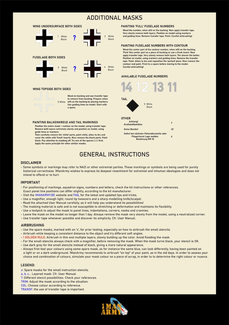 1:35 Focke-Wulf Fw-190A-6 high definition stencilling and national insignia paint masks 