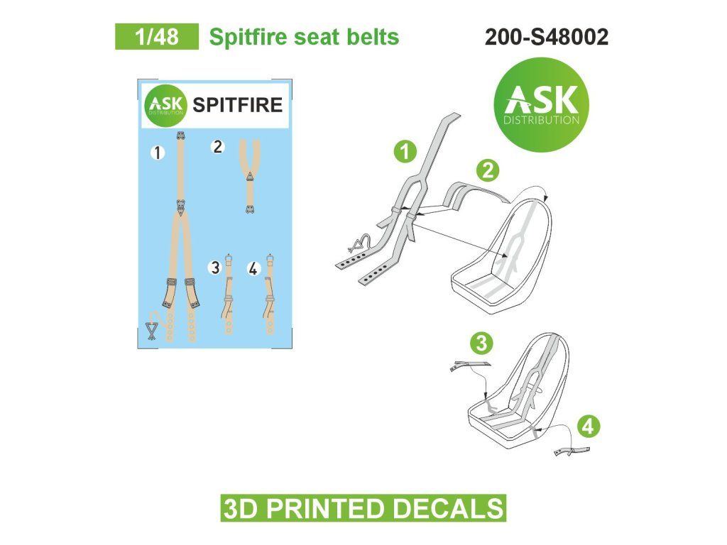 1:48 Spitfire seat belts - 3D printed decals by ASK