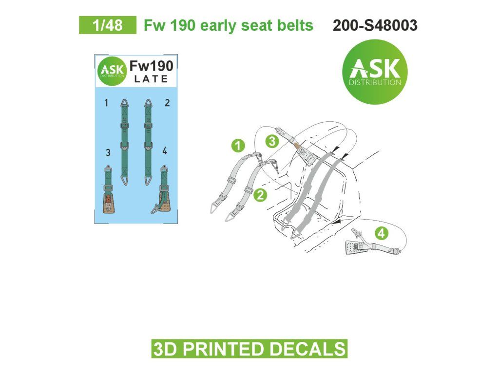 1:48 Fw 190 early seat belts - 3D printed decals by ASK