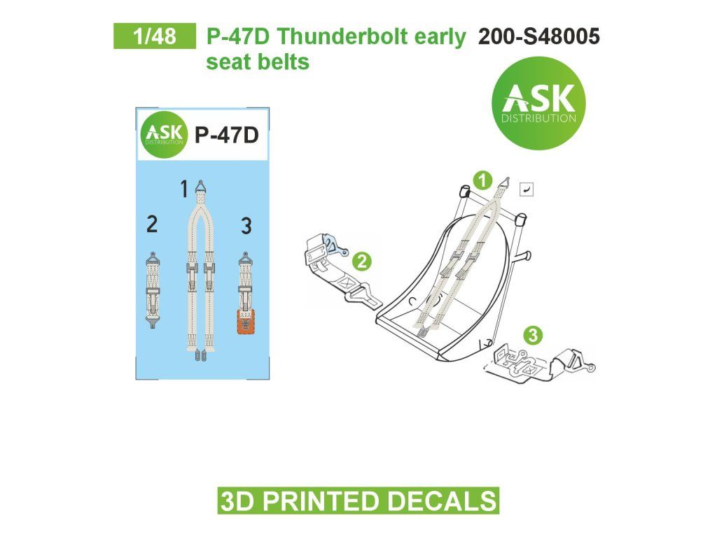 1:48 P-47D Thunderbolt early seat belts - 3D printed decals by ASK