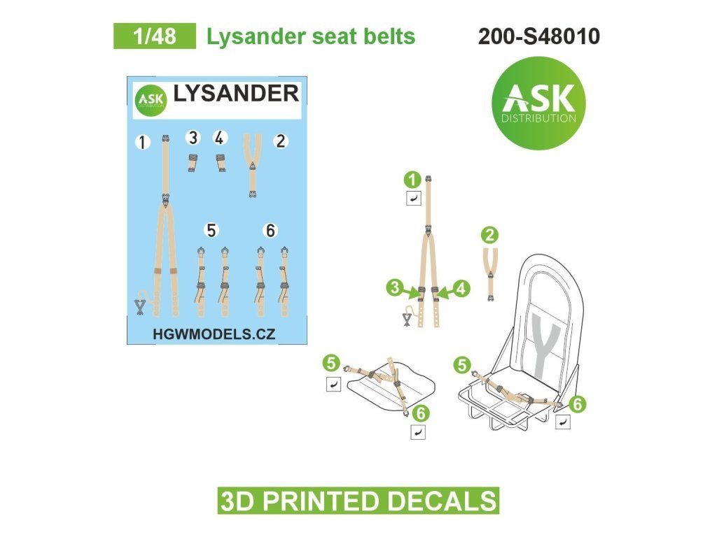 1:48 Lysander seat belts - 3D printed decals by ASK