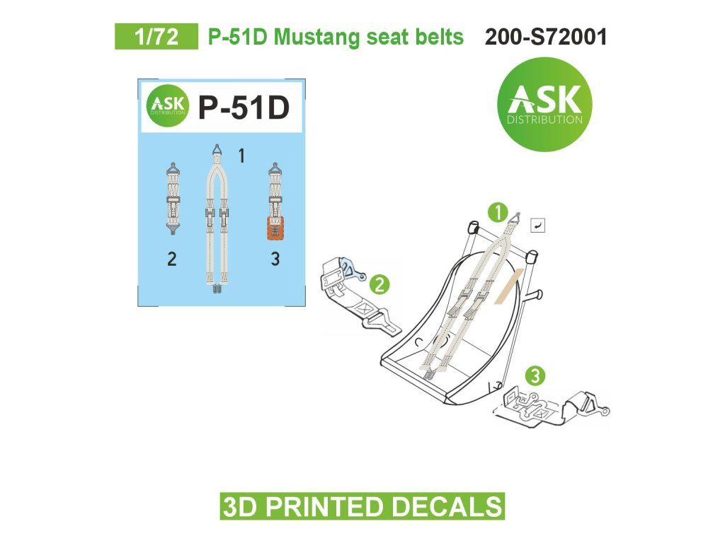 1:72 P-51D Mustang seat belts - 3D printed decals by ASK