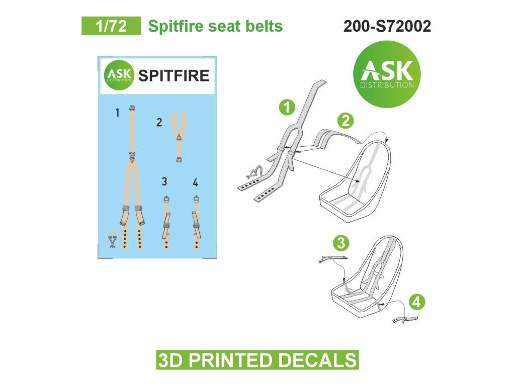 1:72 Spitfire seat belts - 3D printed decals by ASK