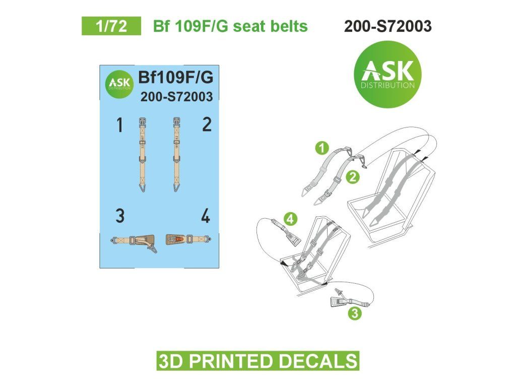 1:72 Bf 109F/G seat belts - 3D printed decals by ASK