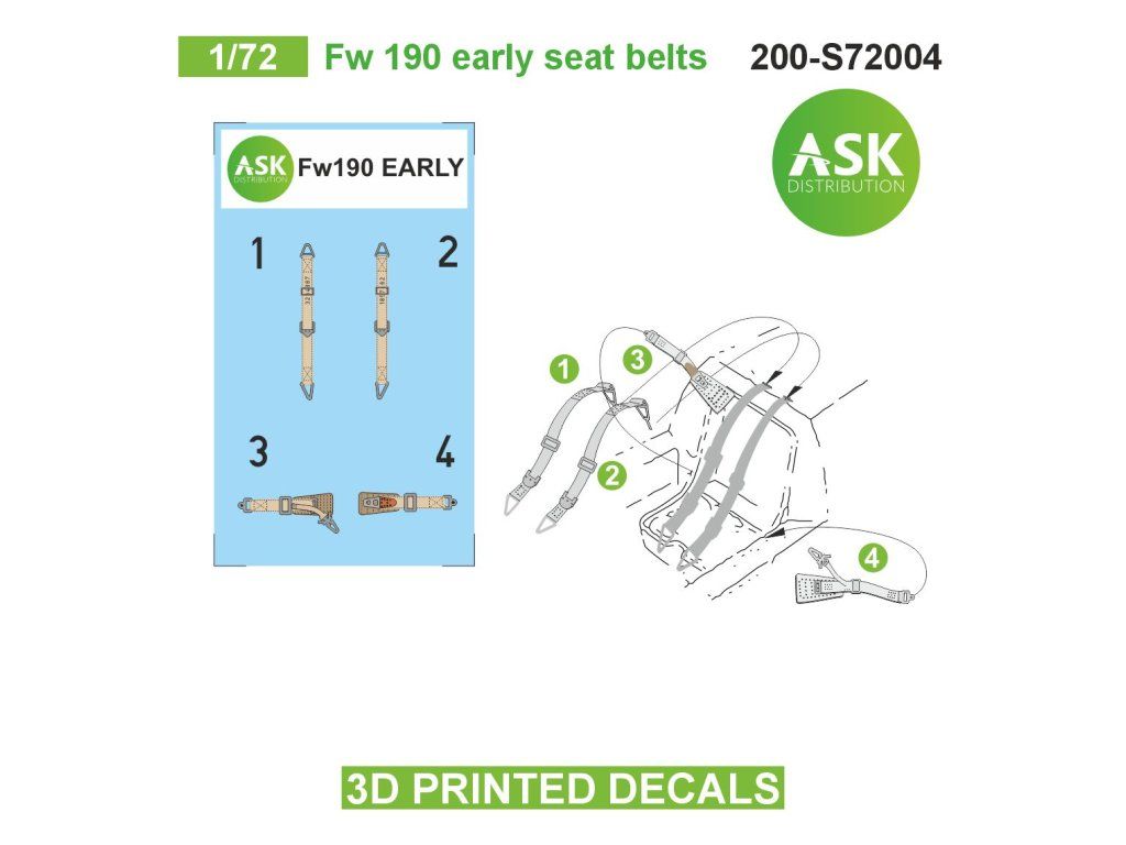 1:72 Fw 190 early seat belts - 3D printed decals by ASK