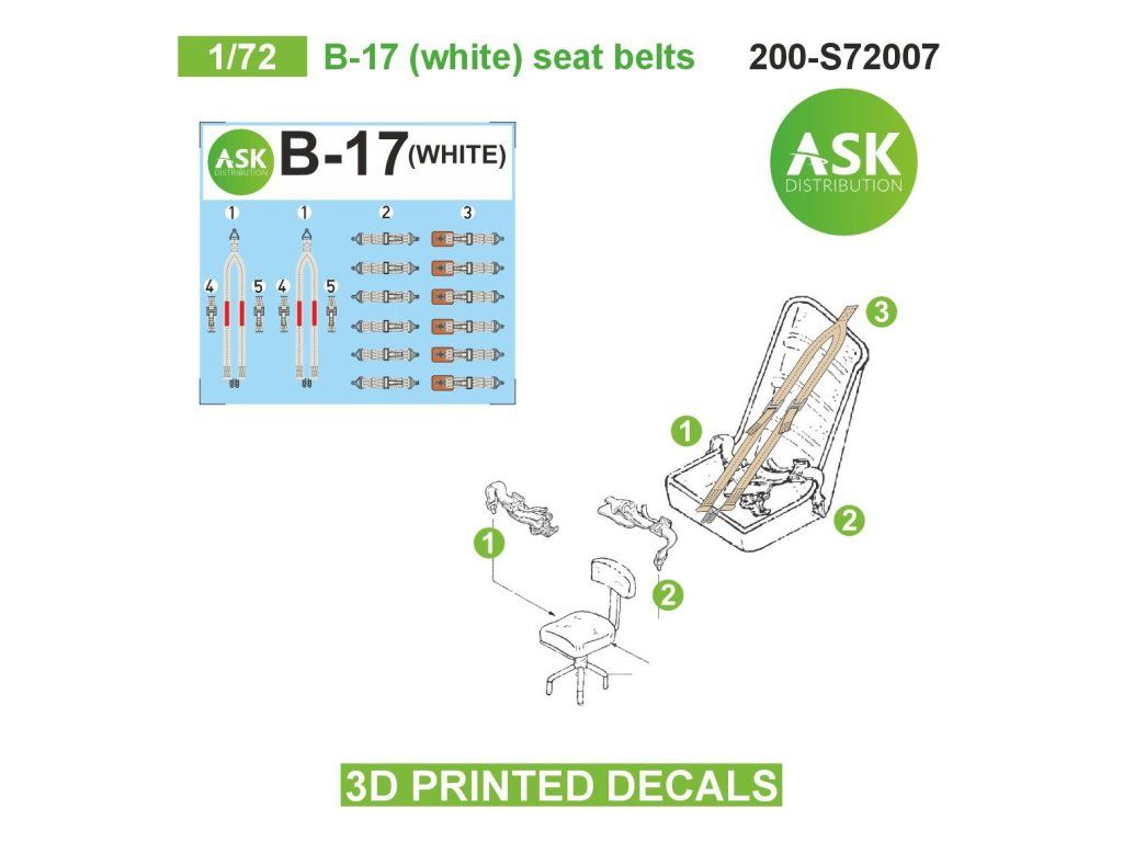 1:72 B-17 (white) seat belts - 3D printed decals by ASK