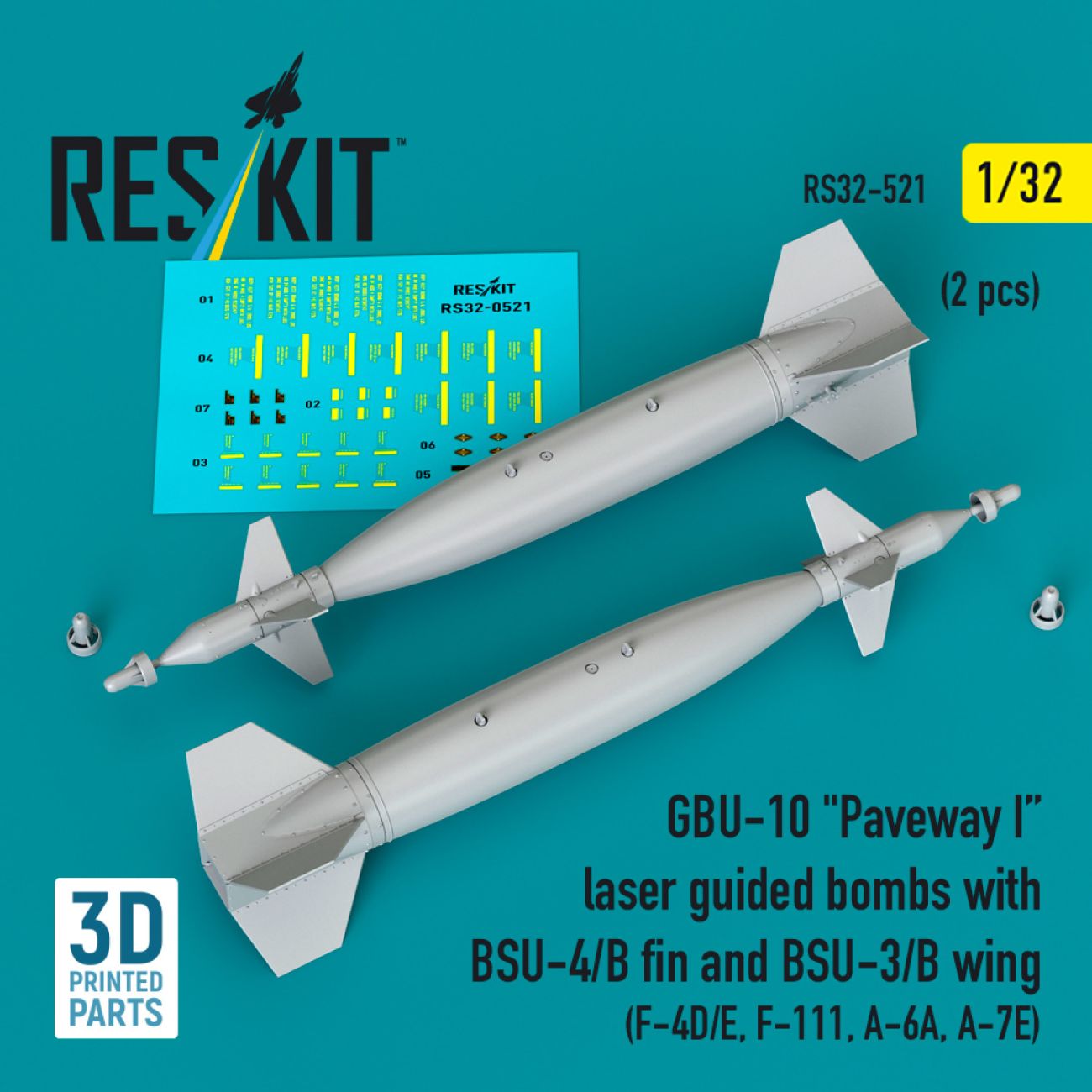 1:32 GBU-10 Paveway I laser guided bombs with BSU-4/B fin and BSU-3/B wing (2 pcs)