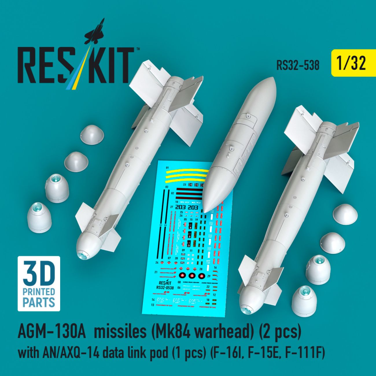 1:32 AGM-130A missiles (Mk84 warhead) (2 pcs) with AN/AXQ-14 data link pod (1 pcs)