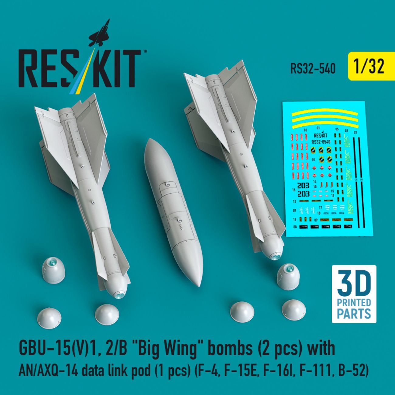 1:32 GBU-15(V)1, 2/B Big Wing bombs (2 pcs) with AN/AXQ-14 data link pod (1 pcs)