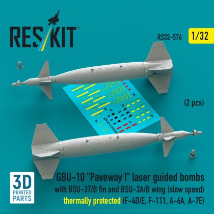 1:32 GBU-10 Paveway I laser guided bombs with BSU-37/B fin and BSU-3A/B wing (slow speed) thermally protected (2 pcs)