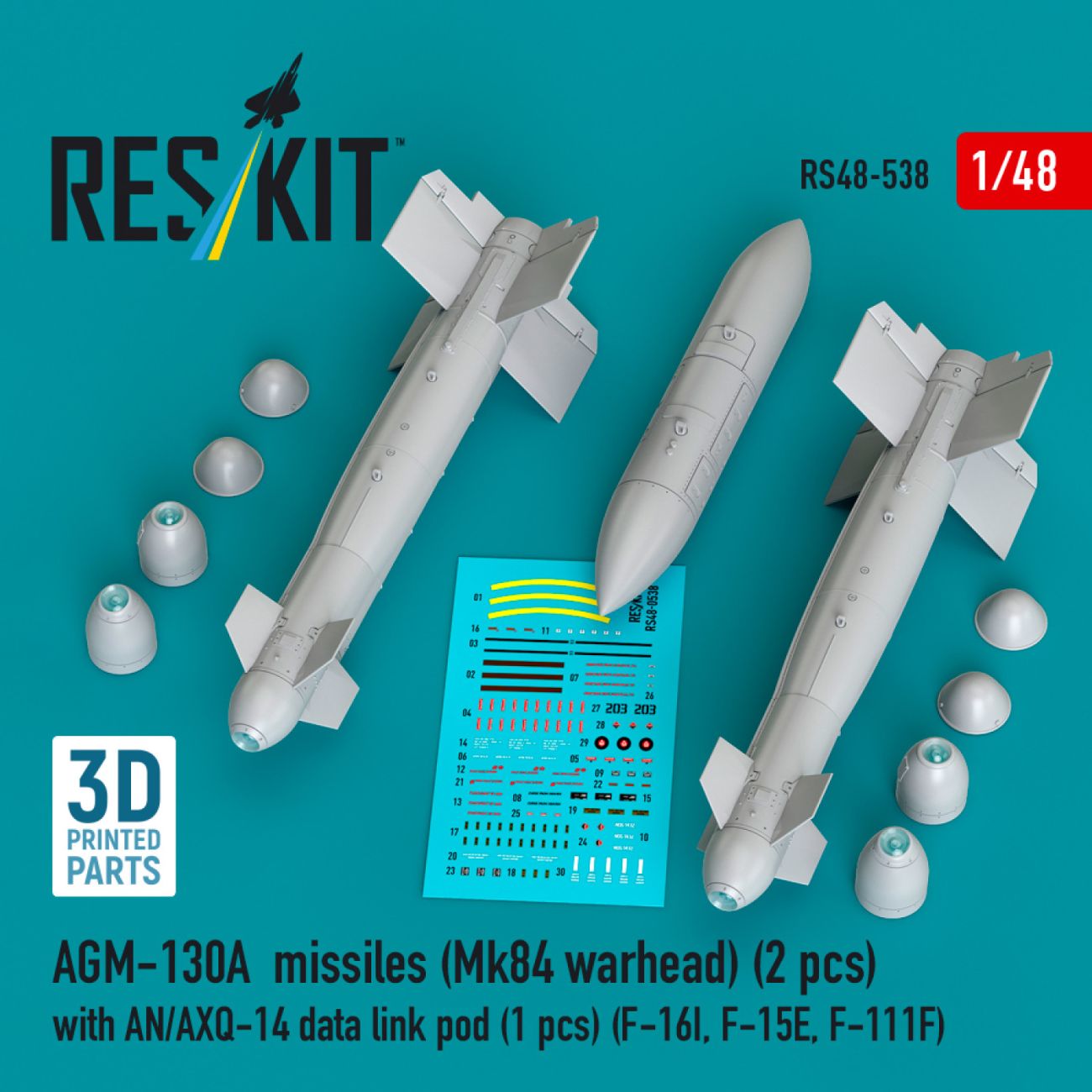 1:48 AGM-130A missiles (2 pcs) (Mk84 warhead) with AN/AXQ-14 data link pod (1 pcs)