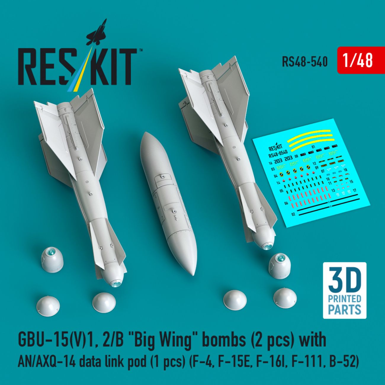 1:48 GBU-15(V)1, 2/B Big Wing bombs (2 pcs) with AN/AXQ-14 data link pod (1 pcs)