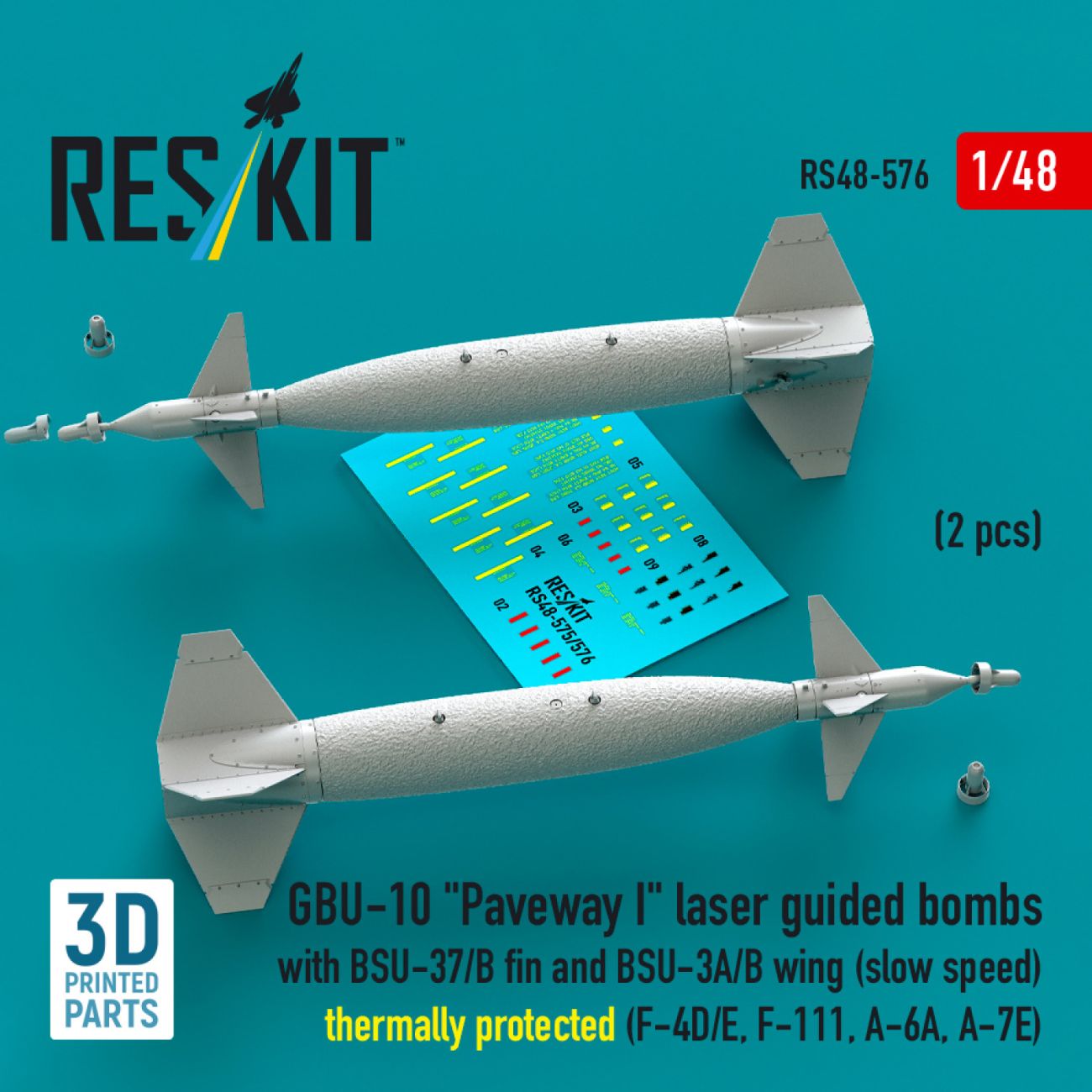 1:48 GBU-10 Paveway I laser guided bombs with BSU-37/B fin and BSU-3A/B wing (slow speed) thermally protected (2 pcs)
