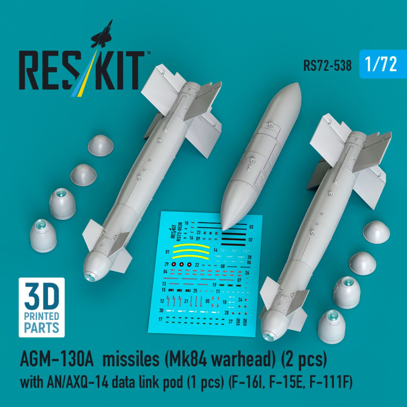 1:72 AGM-130A missiles (Mk84 warhead) (2 pcs) with AN/AXQ-14 data link pod (1 pcs)