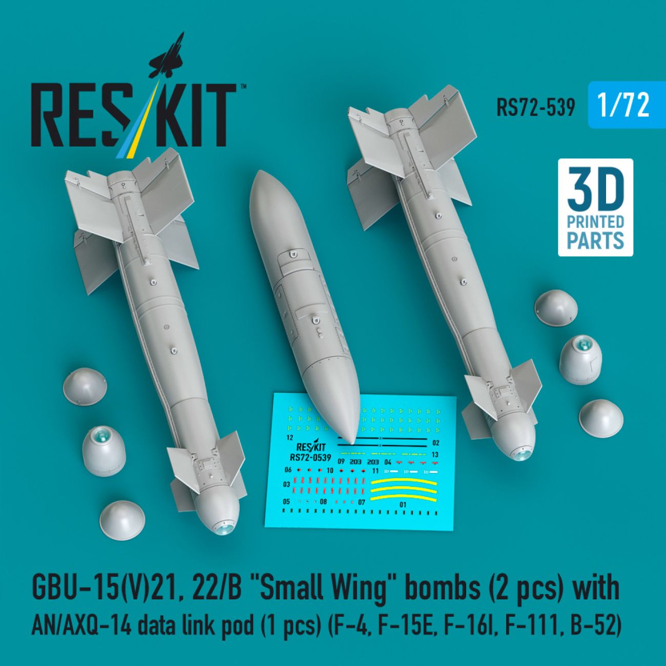 1:72 GBU-15(V)21,22/B Small Wing bombs (2 pcs) with AN/AXQ-14 data link pod (1 pcs)
