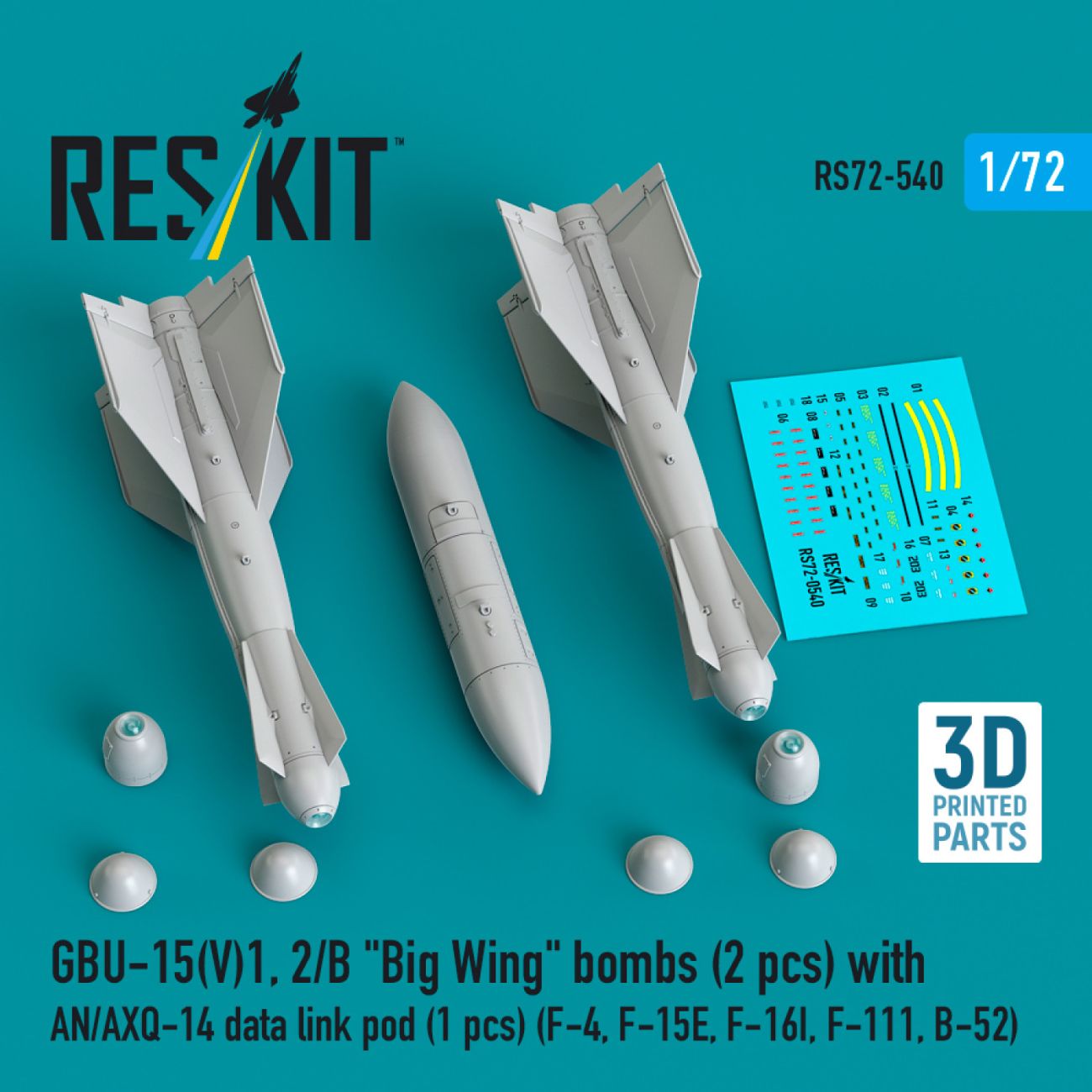 1:72 GBU-15(V)1,2/B Big Wing bombs (2 pcs) with AN/AXQ-14 data link pod (1 pcs)