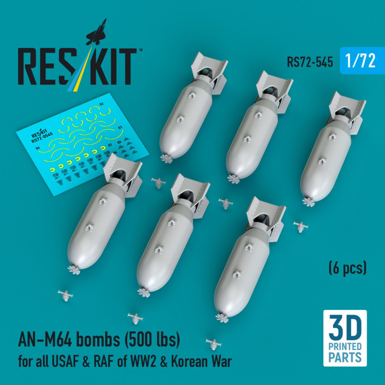 1:72 AN-M64 bombs (500 lbs) for all USAF & RAF of WW2 & Korean War (6 pcs)