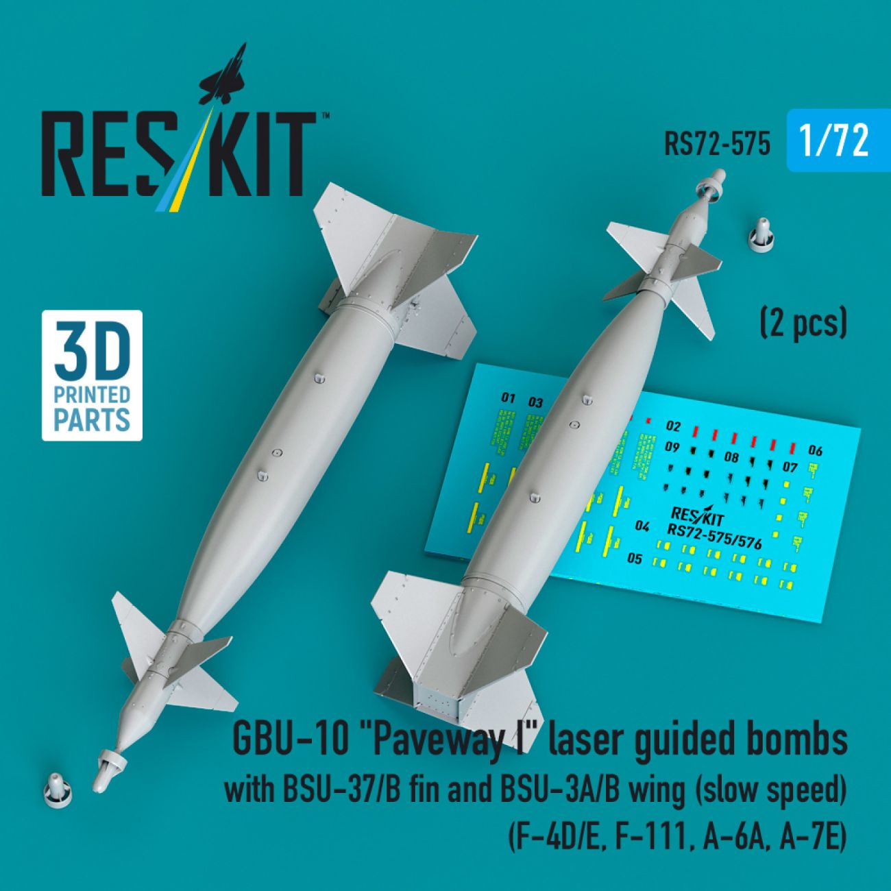 1:72 GBU-10 Paveway I laser guided bombs with BSU-37/B fin and BSU-3A/B wing (slow speed) (2 pcs)